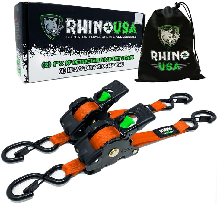 Rhino USA Retractable Ratchet Tie Down Straps | Utility and Convenience ...